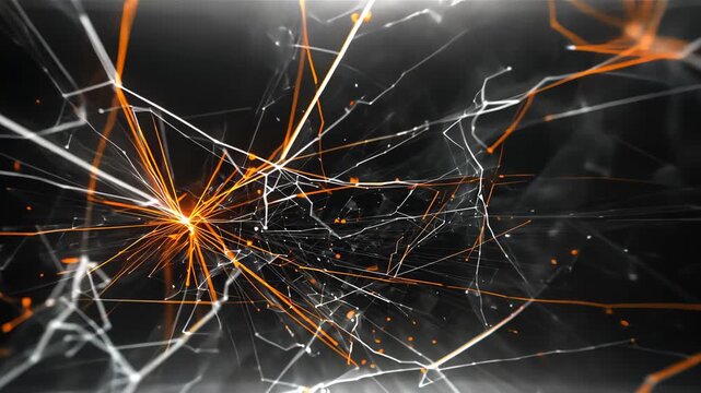 Pulsing central node sending filaments branching outward in digital void, revealing glowing network