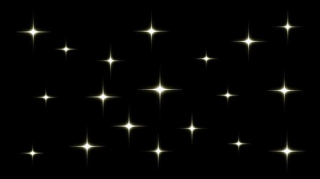 Twinkling sparkle stars animation on black screen background, White cartoon, flat, vector, White glowing twinkling stars sparkle animation, Cartoon star burst sparkle glitter motion 4k video