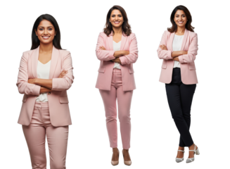 Diverse of Indian young business women standing confident in pink blazer outfit isolated on white or transparent background