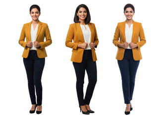 Obraz premium Diverse of Indian young business women standing confident in yellow blazer outfit isolated on white or transparent background