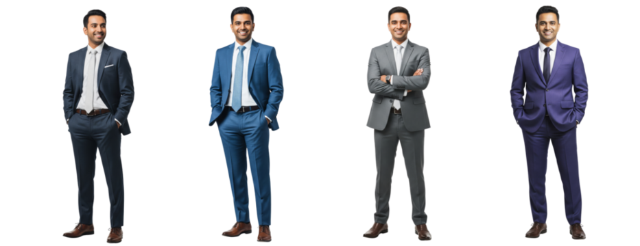 Diverse of Indian business men standing confident isolated on white or transparent background