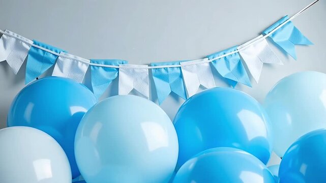 Festive blue balloons bobbing gently, perfect for party decorations, celebrating a new baby boy, or adding a joyful touch to any event - Powered by Adobe