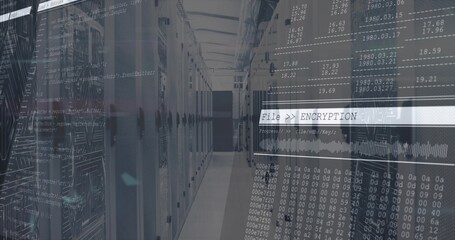 Encrypting network packets flowing through server racks in data center corridor, with code overlays