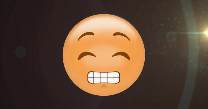 Floating yellow-orange emoticon face drifting in cosmic scene, with lens flare and light particles