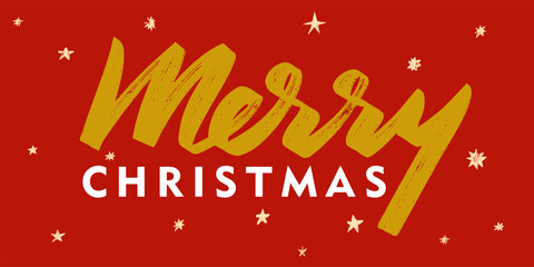 Merry Christmas text. Xmas vector calligraphic inscription. Elegant Merry Christmas calligraphy with decorative gold star. Christmas handwritten lettering text, postcard, poster, banner design element