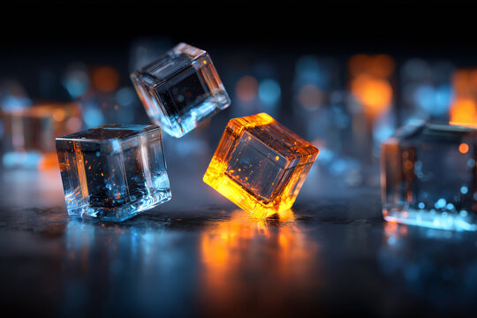 Glowing crystal cubes background sci-fi technology visualization