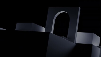monochrome geometric arches and blocks forming abstract architectural 3d compositions. Minimal motion graphic ideal for modern design projects, branding visuals and trailer. - Powered by Adobe