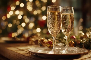 Hustle Party. Holiday Celebration with Christmas Cheers and Wine Glasses