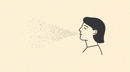 A side profile illustration of a human face in minimal style with dust and air pollution particles floating toward the nose and mouth, symbolizing respiratory harm.