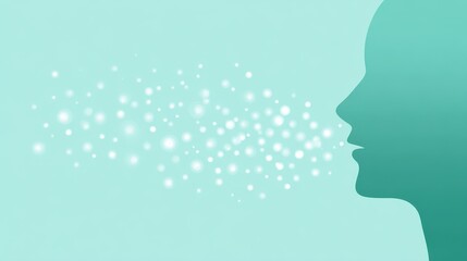 Obraz premium A side profile illustration of a human face in minimal style with dust and air pollution particles floating toward the nose and mouth, symbolizing respiratory harm.