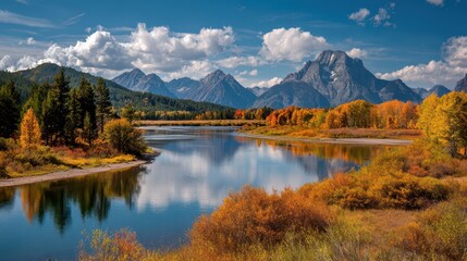 Obraz premium Jackson Wy. Oxbow Bend - A Beautiful & Colourful Autumn Scene in America