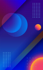 Futuristic abstract background with blue and orange gradient circles, geometric lines, and glowing dots, ideal for digital design or modern posters.