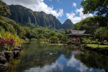 Obraz premium Kaneohe Hawaii Botanical Garden. Explore the Beauty of Oahu's Pacific State Attraction