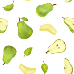 Pear seamless pattern. Flesh fruits pattern illustration for wrapping paper, textile prints, banners, backgrounds.