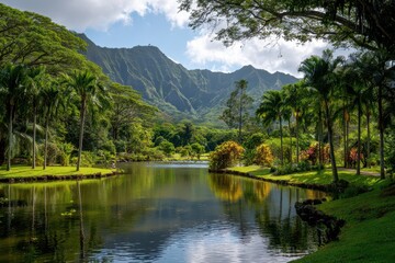Obraz premium Kaneohe, Oahu, Hawaii Botanical Garden: A Must-See United States Travel Destination in the Pacific
