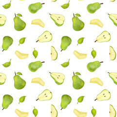 Pear seamless pattern. Flesh fruits pattern illustration for wrapping paper, textile prints, banners, backgrounds.