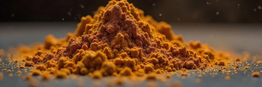 Close-up shot of a brown powder substance, highlighting its texture and granular consistency Suggestive of the raw, unrefined nature of a highly addictive narcotic , opiate, trafficking