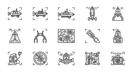 Fototapeta premium Steampunk Exploration Icons - Underwater Adventures and Discoveries.