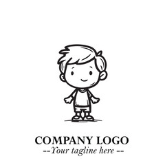 Black and White Chibi Boy Illustration with Jacket and Boots in Bold Thick Line Art Minimal Style
