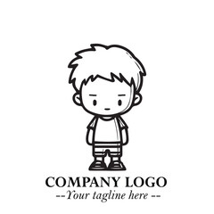 Black and White Chibi Boy Illustration with Jacket and Boots in Bold Thick Line Art Minimal Style
