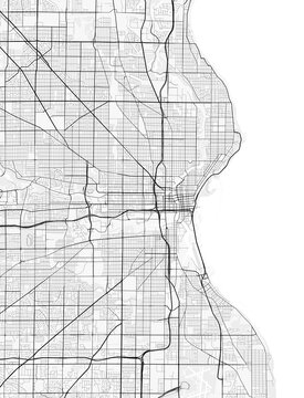 Milwaukee City Map. Minimalist black and white line art poster for printing, wallpaper, wall art, and map resources for home and office decor