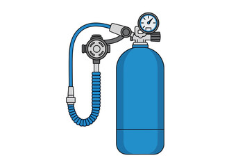 Blue Scuba Diving Tank with Regulator and Gauge.