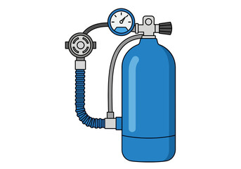 Blue Scuba Tank with Pressure Gauge Illustration.