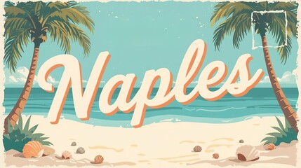 Naples Vintage Postcard Featuring Seashells, Palm Trees, and Serene Beach Scene