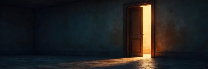 Mysterious, shadowy interior concealed behind a closed door, hinting at secrets and hidden spaces within  Intriguing play of light and shadow creates a sense of mystery ,  dark,  seclusion,  house