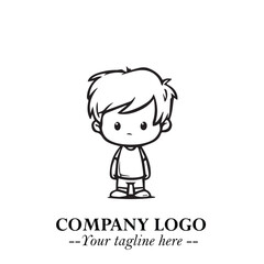 Black and White Chibi Boy Illustration with Jacket and Boots in Bold Thick Line Art Minimal Style
