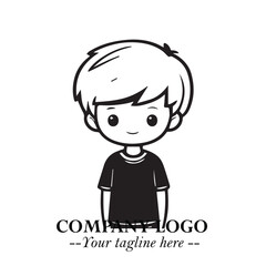 Black and White Chibi Boy Illustration with Jacket and Boots in Bold Thick Line Art Minimal Style
