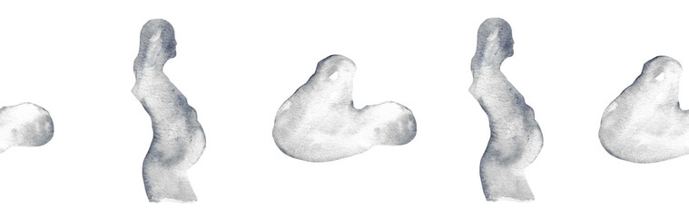  Watercolor pregnant girl and baby silhouette blue pattern.Hand painted silhouette motherhood element border on white background.