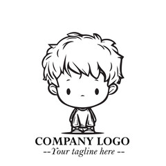 Black and White Chibi Boy Illustration with Jacket and Boots in Bold Thick Line Art Minimal Style
