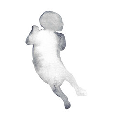 Watercolor baby silhouette blue element.Hand-painted silhouette motherhood element on white background.