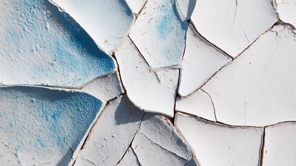 白い背景にひび割れた紙片の芸術的な模様。