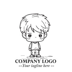 Black and White Chibi Boy Illustration with Jacket and Boots in Bold Thick Line Art Minimal Style
