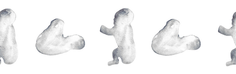  Watercolor baby silhouette blue pattern.Hand painted silhouette motherhood element border on white background.