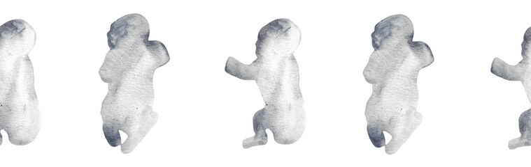  Watercolor baby silhouette blue pattern.Hand painted silhouette motherhood element border on white background.