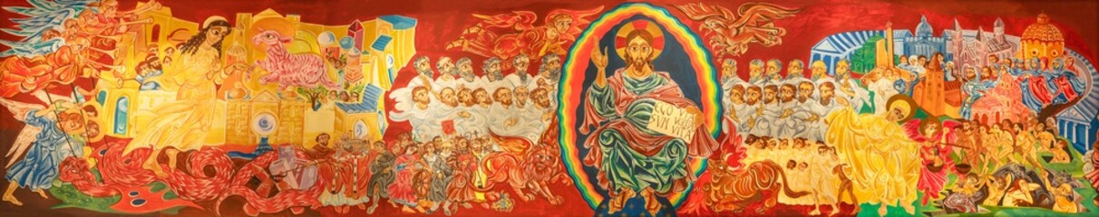 Fototapeta premium Forli - The modern fresco Last Judgment in the church Chiesa di San Giovanni Battista di Coriano by Franco Vignazia from 20. cent.