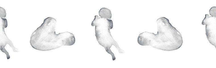  Watercolor pregnant girl and baby silhouette blue pattern.Hand painted silhouette motherhood element border on white background.