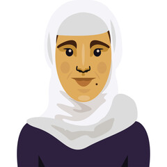 Pixelated Portrait of a Woman Wearing a White Hijab and Dark Purple Top on a Transparent Background