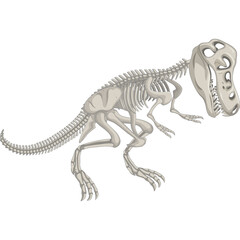 Pixelated Tyrannosaurus Rex Skeleton Fossil with Transparent Background Realistic Bone Structure and Detailed Anatomy on White Backdrop