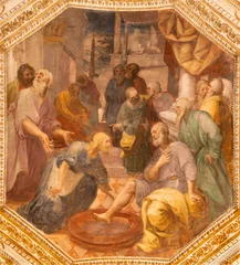 Schilderijen op glas Jezus Christus AMALFI, ITALY - OCTOBER 3, 2025: The ceiling baroque fresco of Jesus washing the feet of the disciples in the Domo by Vincenzo De Pino  from 17. cent.   © Renáta Sedmáková