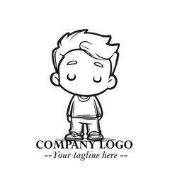 Black and White Chibi Boy Illustration with Jacket and Boots in Bold Thick Line Art Minimal Style
