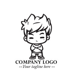 Black and White Chibi Boy Illustration with Jacket and Boots in Bold Thick Line Art Minimal Style
