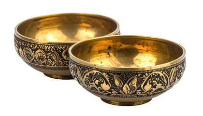 Ornate gold bowls display elaborate metallic floral patterns