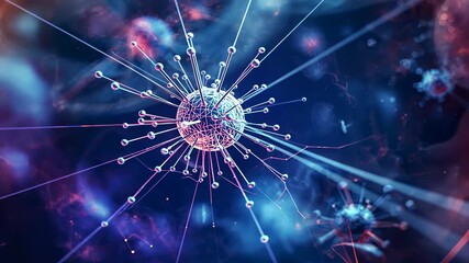 Emerging sphere with rods rotating in space, pulsing glow with sparks and orbs showing energy flow - Powered by Adobe