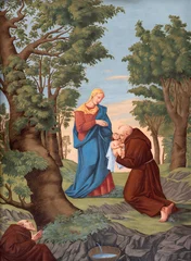 Schilderijen op glas Jezus Christus SALZBURG, AUSTRIA - SEPTEMBER 6, 2025: The ceiling fresco of St. Francis of Assisi with the Madonna in the Cathedral by Arthur Sühs after baroque original (1957)  © Renáta Sedmáková