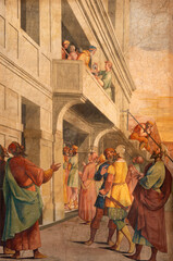 Obraz premium SALZBURG, AUSTRIA - SEPTEMBER 6, 2025: The ceiling fresco of Jesus before Pilate in the Cathedral by Fra Arsenio (Donato) Mascagni (1579–1636)