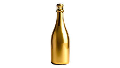 Elegant golden bottle, long neck, dark backdrop, metallic gleam